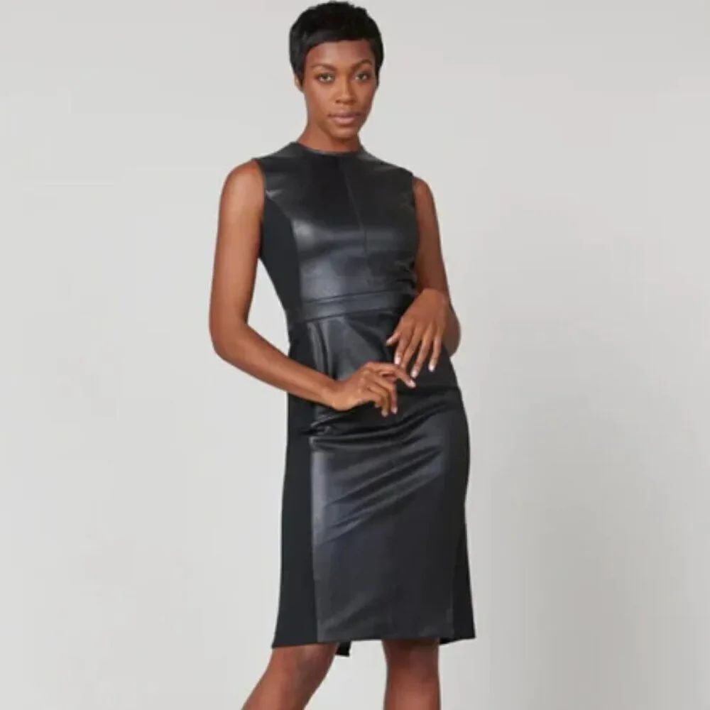 NWT! SPANX Black Leather-Like Combo Fitted Sheath Dress Size XL